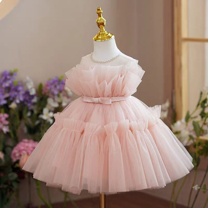 Pink Ruffled Toddler Girl Dress for Kids Birthday Party J711