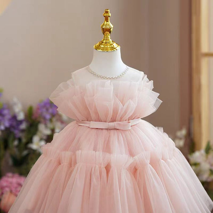 Pink Ruffled Toddler Girl Dress for Kids Birthday Party J711
