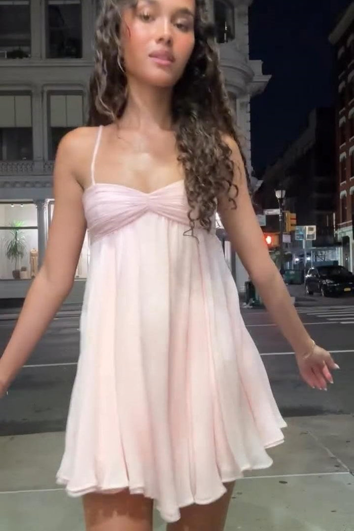 Pink Spaghetti Straps A-Line Pleated Sleeveless Short Homecoming Dress