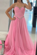 Pink Strapless Beads Sweetheart A-Line Empire-Waist Prom Dress
