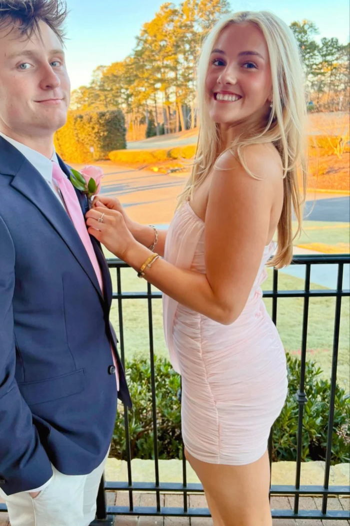 Pink Strapless Pleated Chiffon Bodycon Sleeveless Short Homecoming Dress