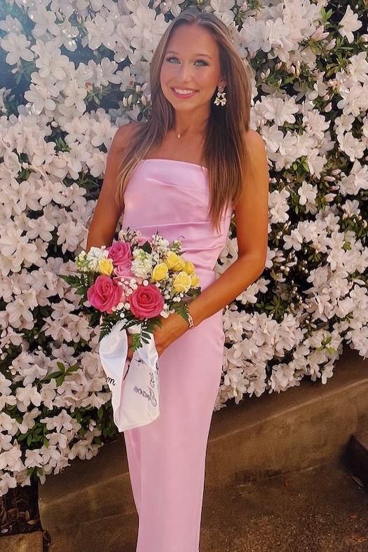Pink Strapless Satin Pleats Sleeveless Fitted Long Formal Prom Dress