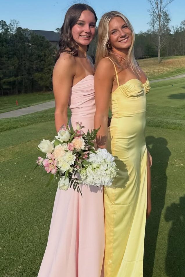 Pink Strapless Twist Sleeveless Pleats Satin Long Formal Prom Dress