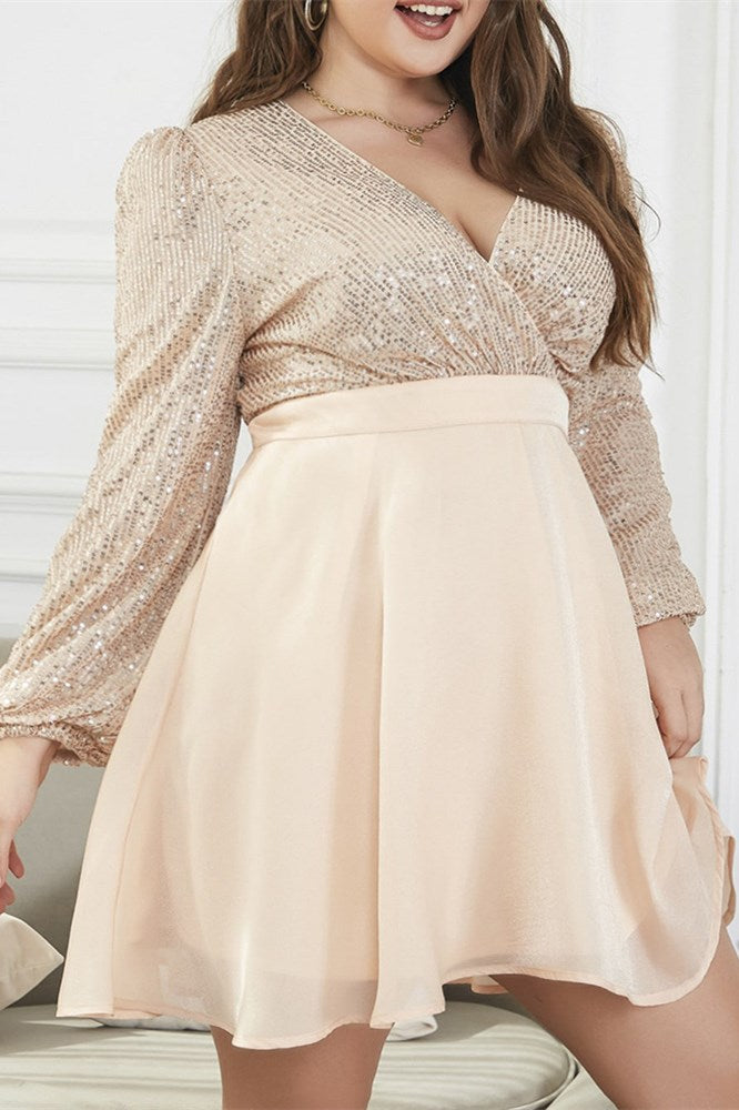 Plus Size Champagne Surplice A-Line Mini Dress
