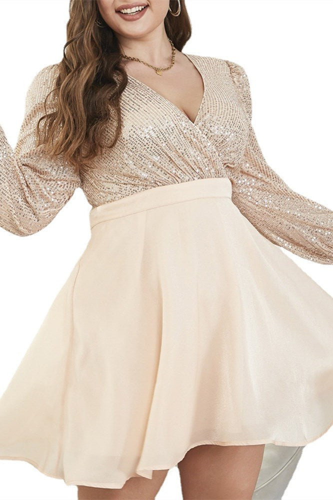Plus Size Champagne Surplice A-Line Mini Dress