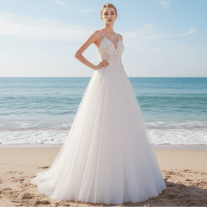 Popular Spaghetti Straps A Line Wedding Dress - Rosymae
