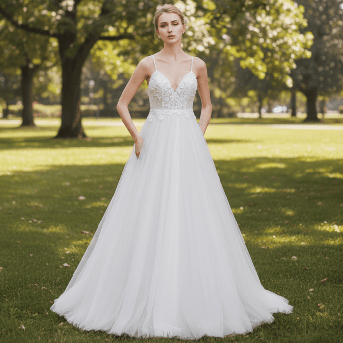 Popular Spaghetti Straps A Line Wedding Dress - Rosymae