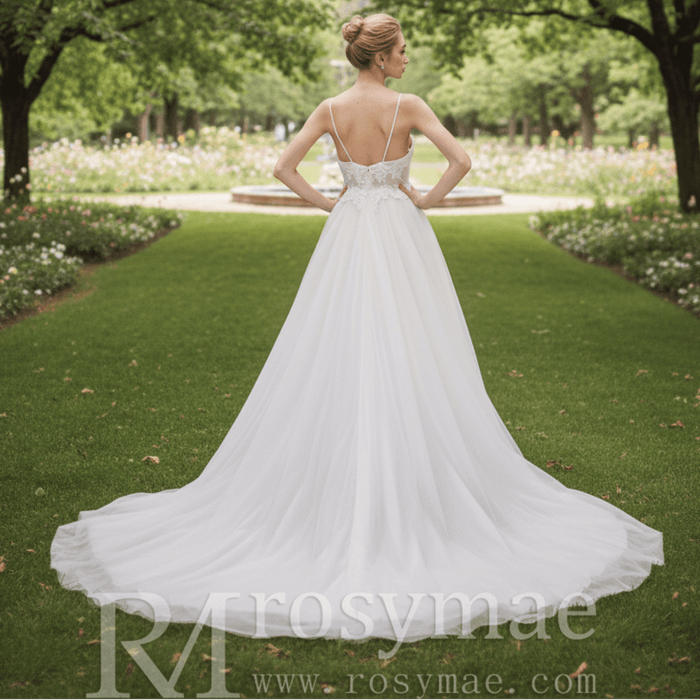 Popular Spaghetti Straps A Line Wedding Dress - Rosymae
