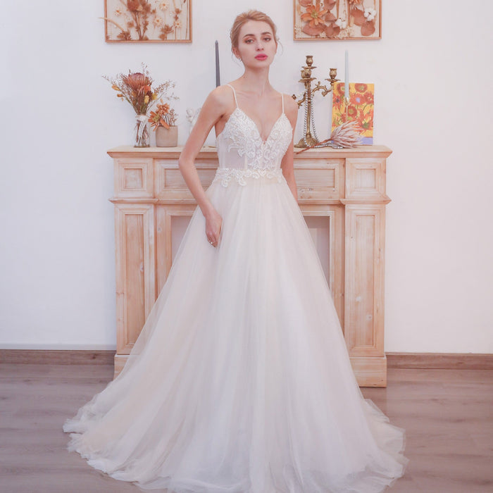 Popular Spaghetti Straps A Line Wedding Dress - Rosymae