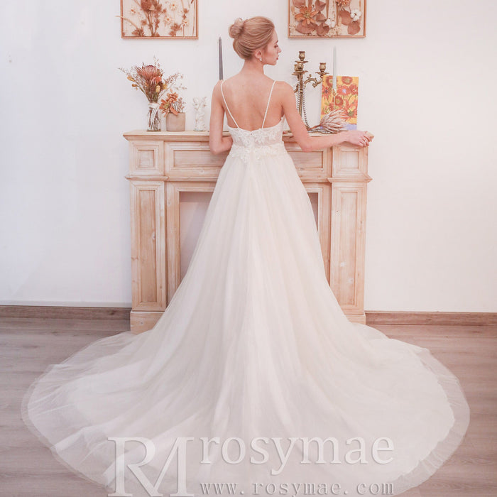 Popular Spaghetti Straps A Line Wedding Dress - Rosymae