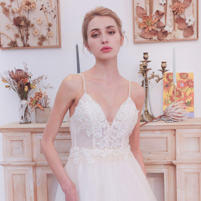 Popular Spaghetti Straps A Line Wedding Dress - Rosymae