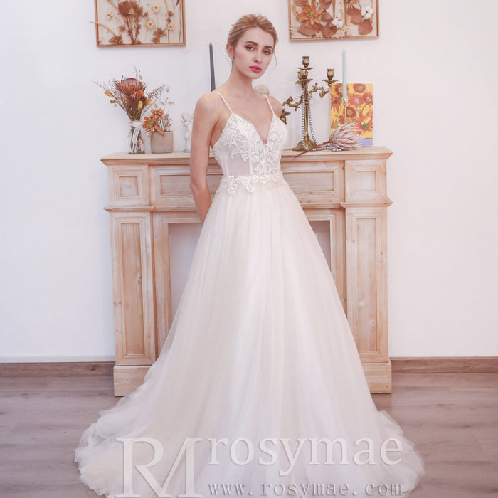 Popular Spaghetti Straps A Line Wedding Dress - Rosymae