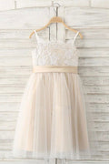 Princess Champagne Flower Girl Dress with Bow Knot