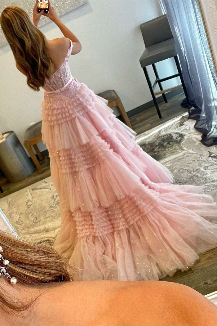 Princess Tulle Off-the-Shoulder Tiered A-Line Prom Gown