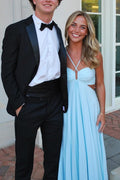 Purple Halter Spaghetti Straps Pleated A-Line Sleeveless Long Prom Dress