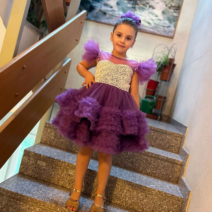 Purple Pearls Flower Girl Dress for Wedding Birthday J318