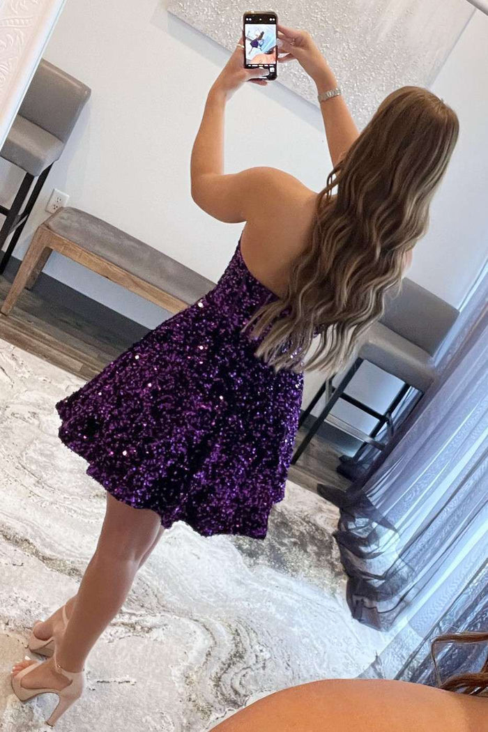 Purple Sequin Sweetheart A-Line Short Homecoming Dress