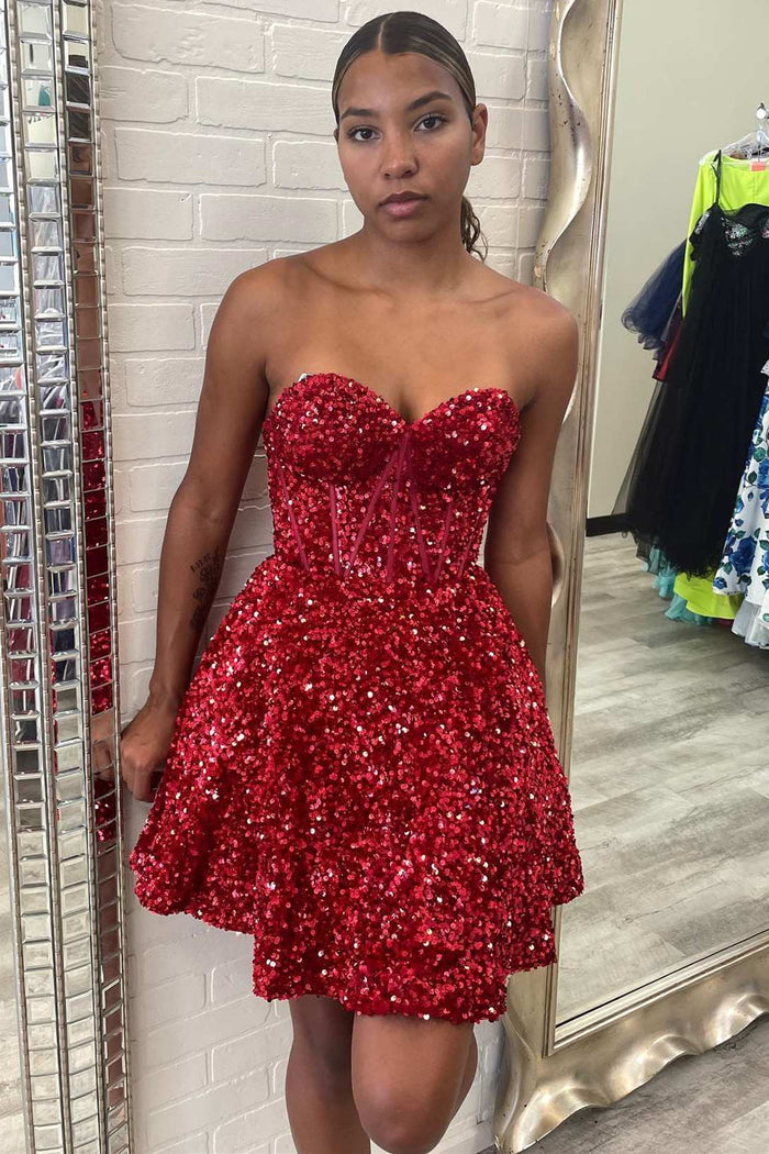 Purple Sequin Sweetheart A-Line Short Homecoming Dress