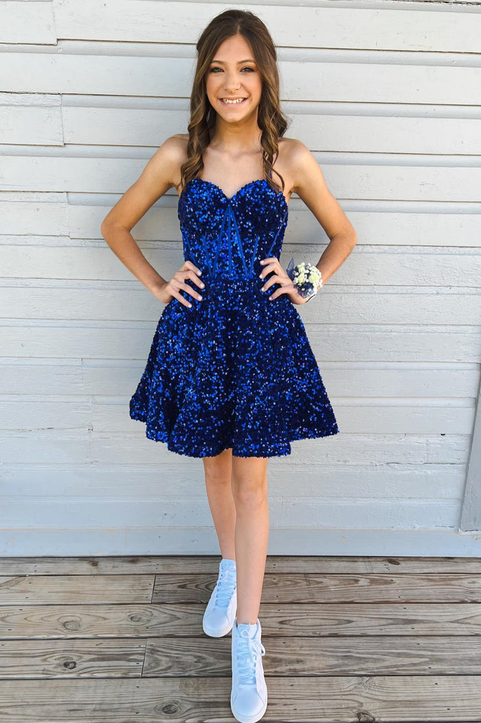 Purple Sequin Sweetheart A-Line Short Homecoming Dress