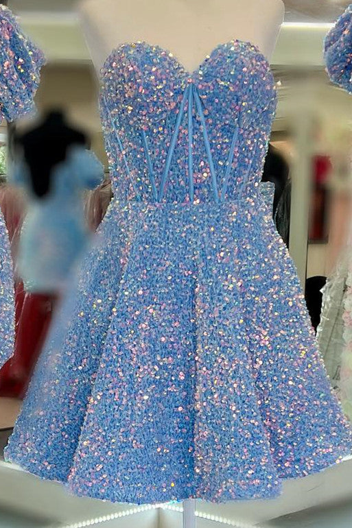 Purple Sequin Sweetheart A-Line Short Homecoming Dress