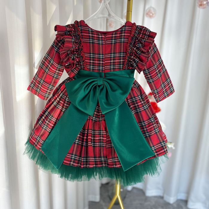 Red Long Sleeve Christmas Girl Dress Birthday Ball Gown J278