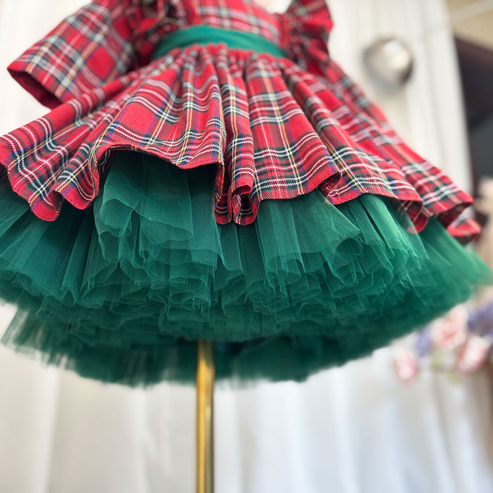 Red Long Sleeve Christmas Girl Dress Birthday Ball Gown J278