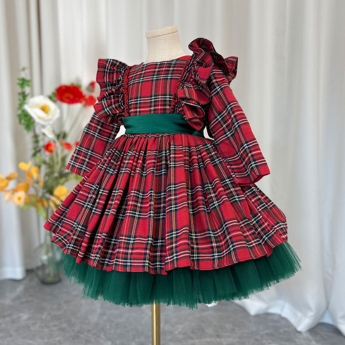 Red Long Sleeve Christmas Girl Dress Birthday Ball Gown J278