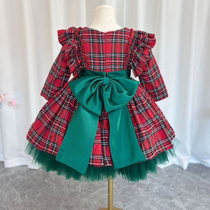 Red Long Sleeve Christmas Girl Dress Birthday Ball Gown J278