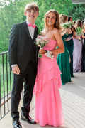 Red Spaghetti Straps Ruffles Sleeveless Lace-Up Long Prom Dress