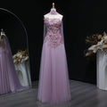 Romantic Pink Strapless Evening Dress with 3D Floral Bodice and Scarf SS239-DreamyVow