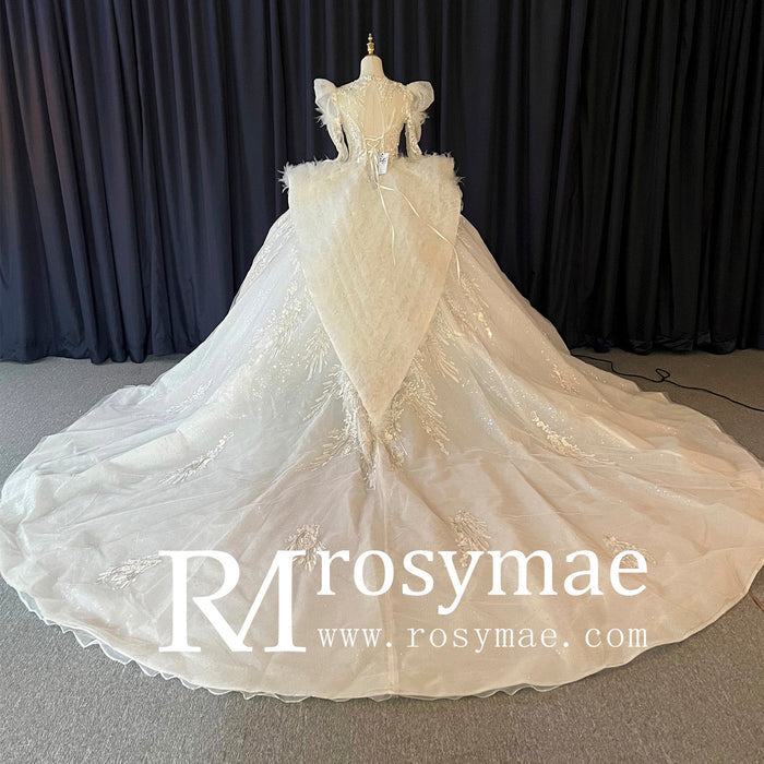 Royal and Luxurious Bridal Ball Gown Wedding Dress with Long Sleeve - Rosymae