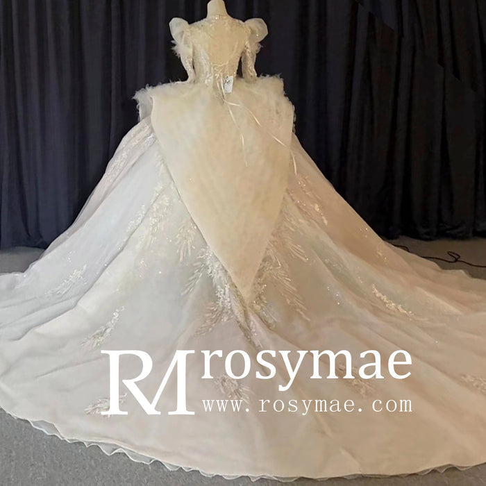Royal and Luxurious Bridal Ball Gown Wedding Dress with Long Sleeve - Rosymae