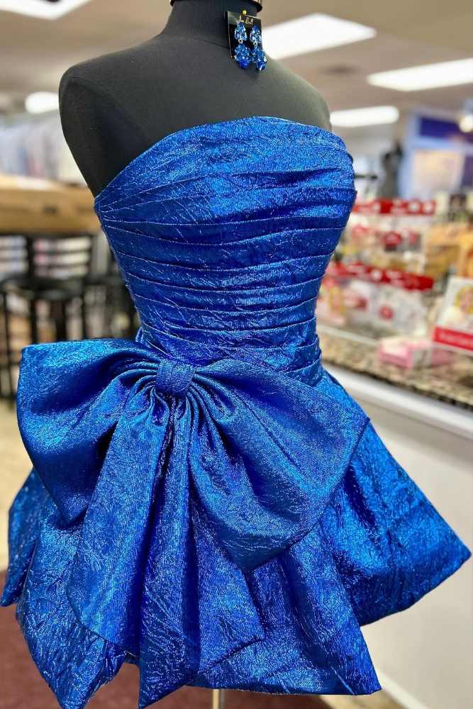 Royal Blue Strapless A-line Pleated Homecoming Dress with Bow