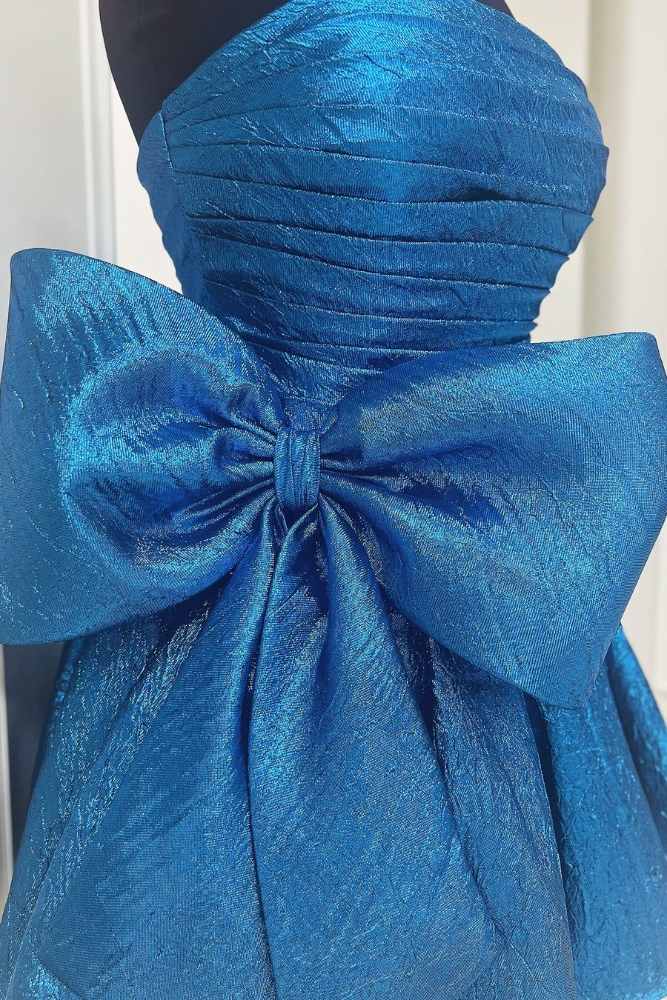 Royal Blue Strapless A-line Pleated Homecoming Dress with Bow