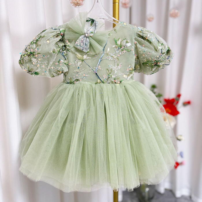 Sage Green Baby Long Sleeve Knee Length Girl Dress J060