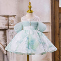 Sage Green Off-Shoulder Pearled Flower Girl Dresses J544