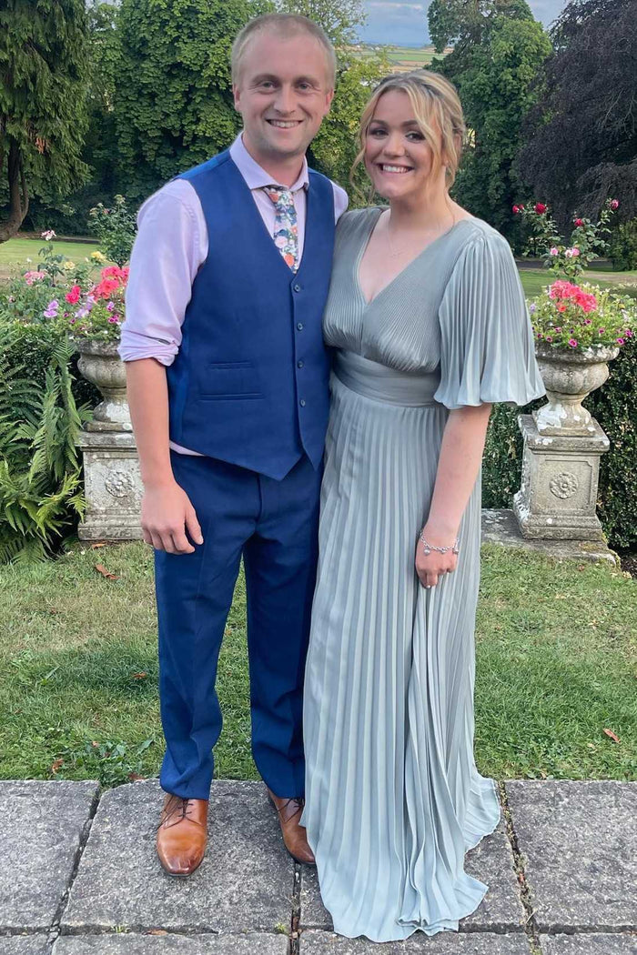 Sage Green V-Neck Short Sleeves Wedding Guest Dress
