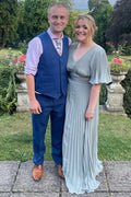 Sage Green V-Neck Short Sleeves Wedding Guest Dress