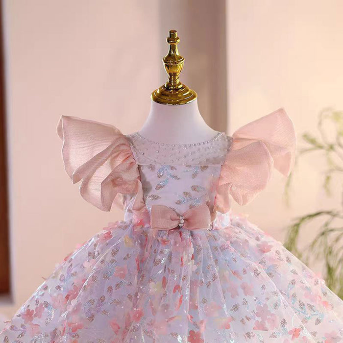 Saprkly Pink Flower Girl Dress for Princess Kids 1st Birthday Party J473