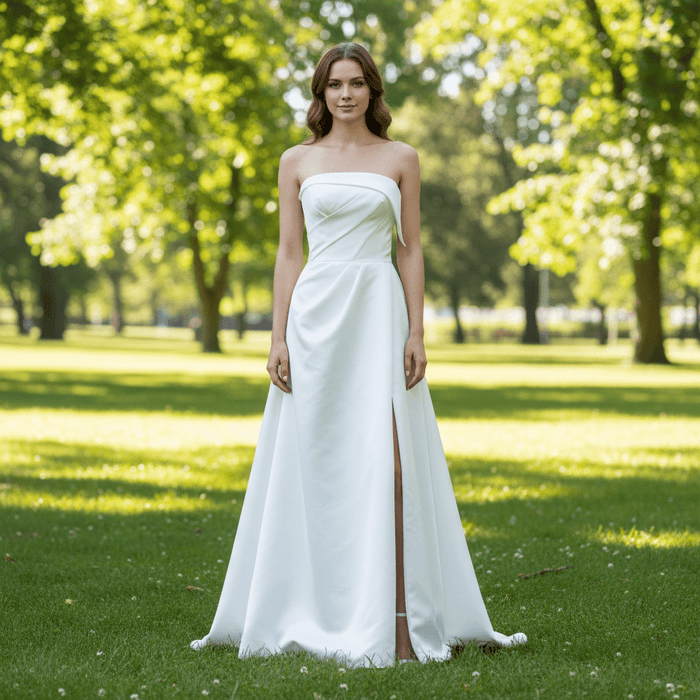 Satin A-Line Wedding Dress with Low Back - Rosymae
