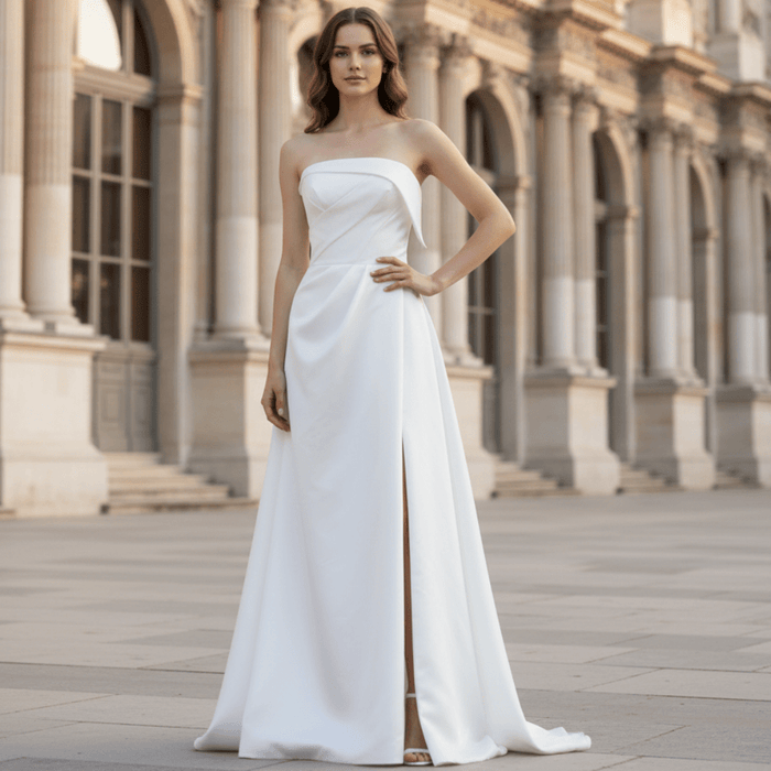 Satin A-Line Wedding Dress with Low Back - Rosymae