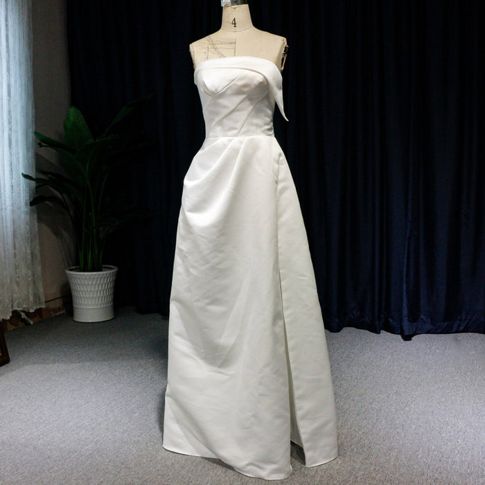 Satin A-Line Wedding Dress with Low Back - Rosymae