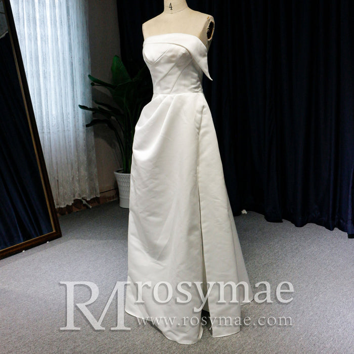 Satin A-Line Wedding Dress with Low Back - Rosymae
