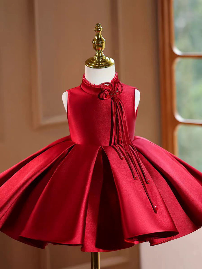 Satin Flower Girl Dress Toddler Princess 1st Birthday Party Gown D150