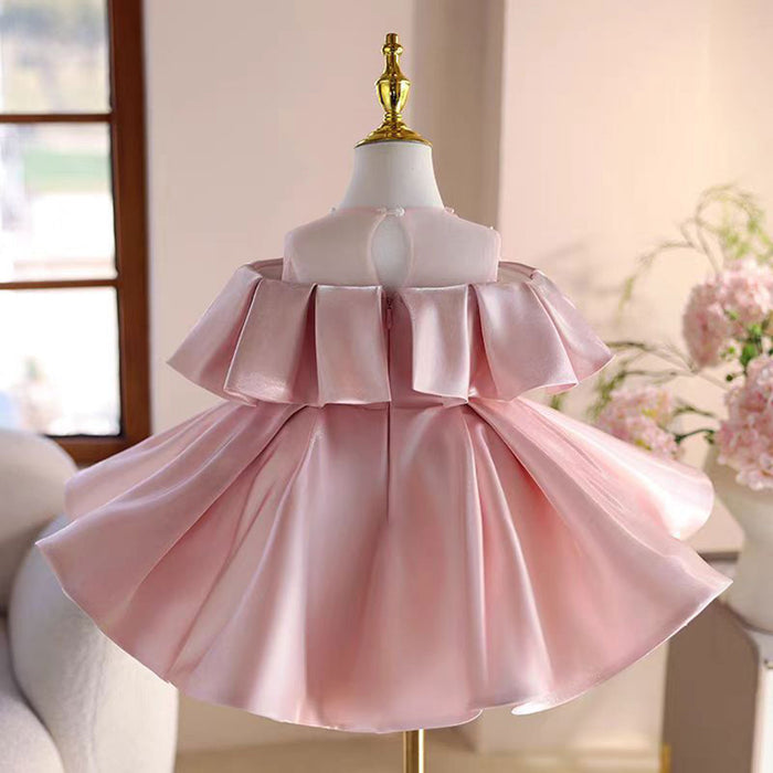 Satin Girl Dress With Bow Toddler Kids 1st Birthday Party Prom Gown J806