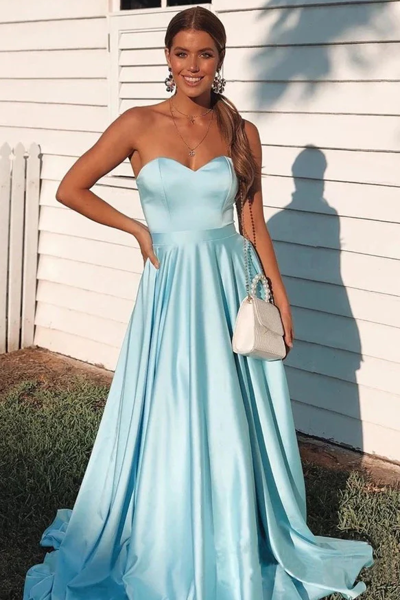 Satin Strapless A-Line Empire-Waist Sweetheart Pleated Prom Dress