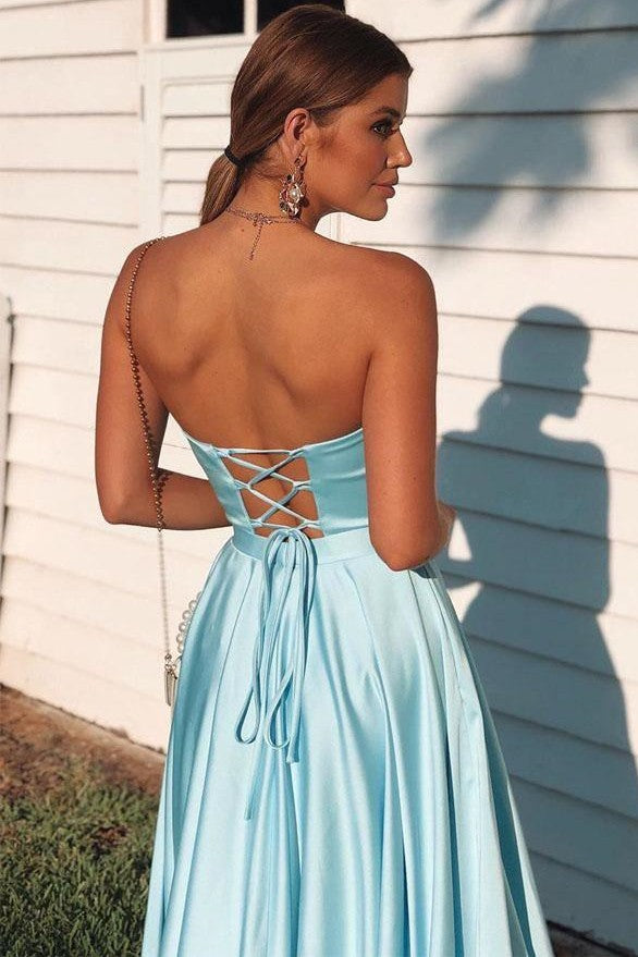 Satin Strapless A-Line Empire-Waist Sweetheart Pleated Prom Dress