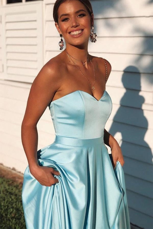 Satin Strapless A-Line Empire-Waist Sweetheart Pleated Prom Dress
