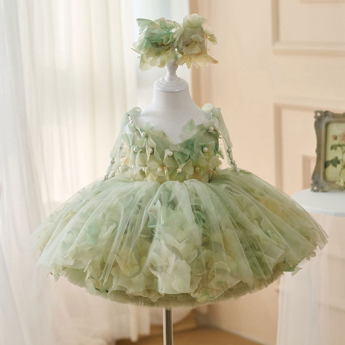 Scoop Pearl Sling Flower Girl Dress With Bow Sleeveless D053