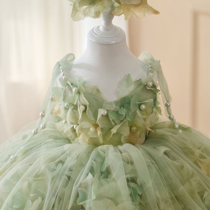 Scoop Pearl Sling Flower Girl Dress With Bow Sleeveless D053